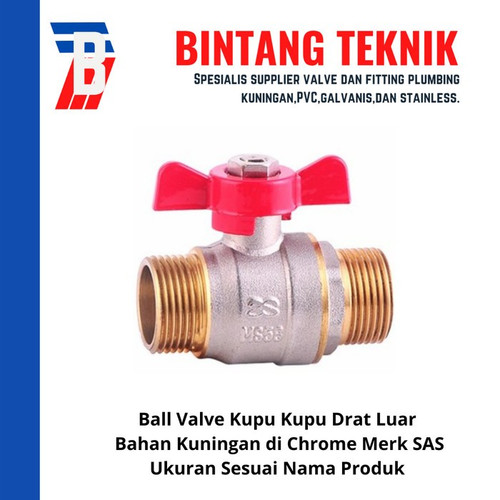 Ball Valve 1" inch Kuningan Kupu Kupu Merk SAS Drat Luar