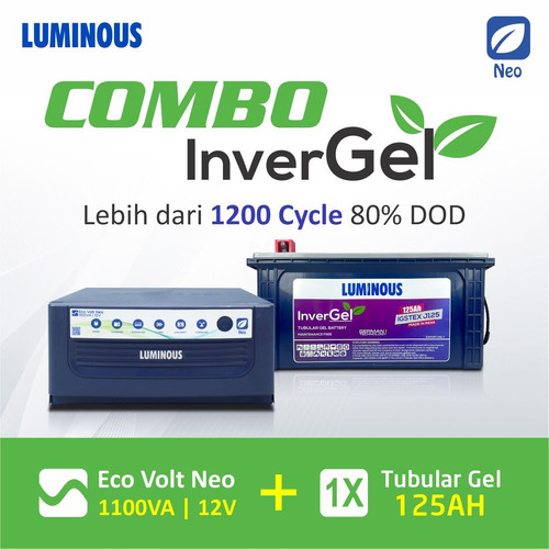 COMBO LUMINOUS Inverter Eco Volt 1000VA 12V baterai 125AH tubular GEL