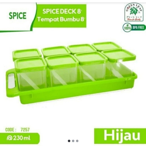 Green Leaf 7257 Tempat Bumbu 230 ml Set Isi 8 Box + Sendok Spice Deck