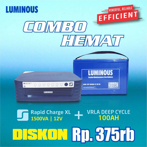 LUMINOUS paket Inverter Rapid Charge XL 1500VA 12V + baterai 100ah