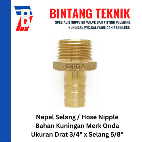 Nepel Selang 3/4" x 5/8" Kuningan Onda (Hose Nepel Onda)