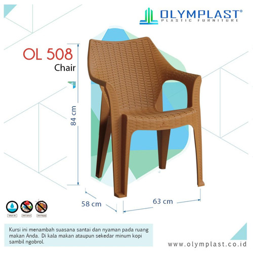 Olymplast OL 508 Kursi Bangku Sandar Plastik Rotan Anyaman Makan Chair