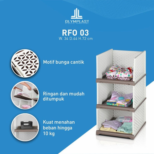 Olymplast RFO 03 Rak Susun Flexible Plastik Pakaian Dapur Buku Mainan