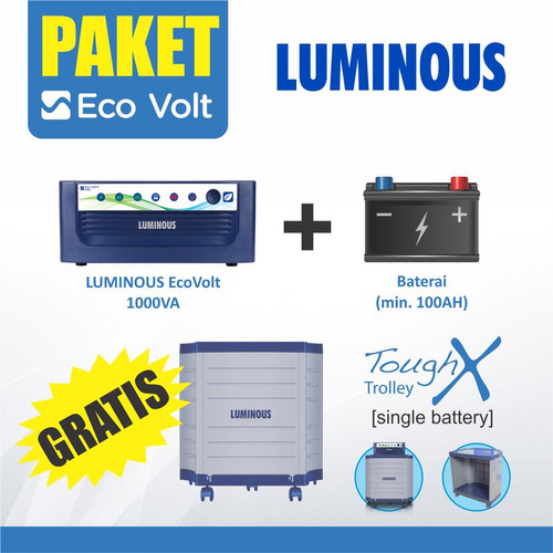 PROMO COMBO PAKET 1100VA ECO VOLT + BATERAI 100AH TUBULAR LUMINOUS