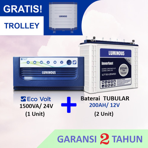 PROMO COMBO PAKET 1500VA ECO VOLT + BATERAI 200AH TUBULAR LUMINOUS