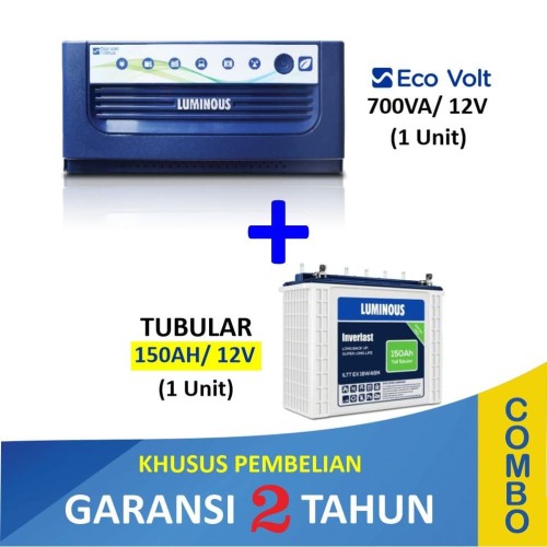 PROMO COMBO PAKET 700VA ECO VOLT + BATERAI 150AH TUBULAR LUMINOUS