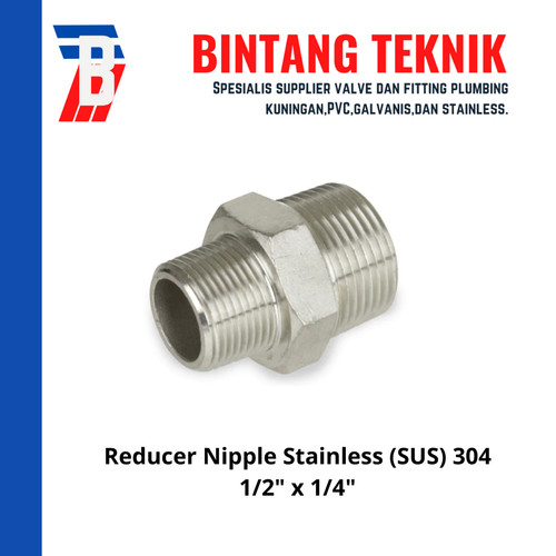 Double Nepel / Reducer Nepel (Nipple) 1/2" x 1/4" Stainless 304 #150