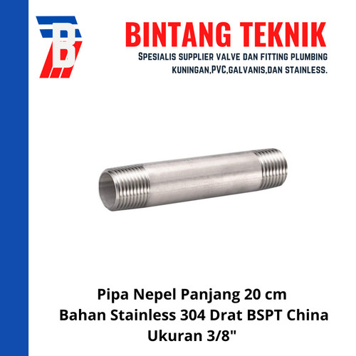 Pipa Nepel (Nipple) 20 cm 3/8" inch Stainless 304