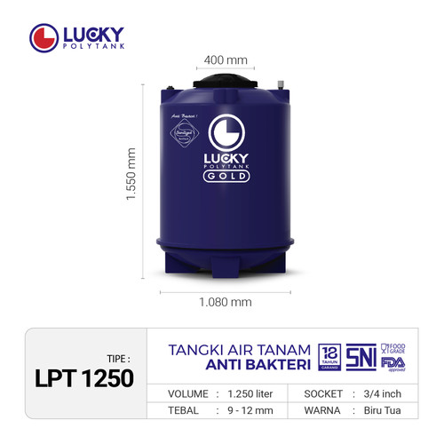 Tangki / Toren Air Tangki Tanam Lucky 1250 liter (LPT 1250)