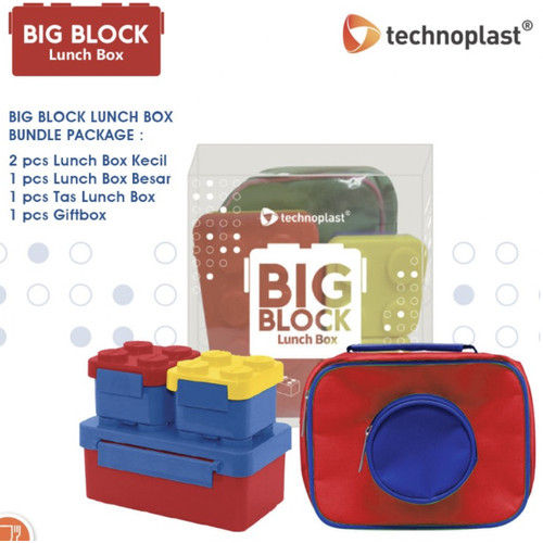 Technoplast SLK019 Big Block Lunch Box Set Tas Kotak Makan Bentuk Lego