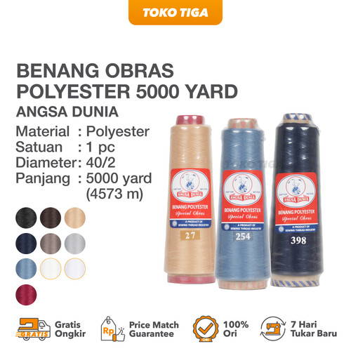 Benang Obras Polyester 40/2 Merk Angsa Dunia / Benang Obras Portable 5000 yard