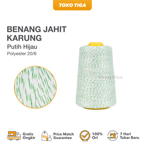 Benang Jahit Karung Polyester 20/6 Putih Hijau - Best Quality