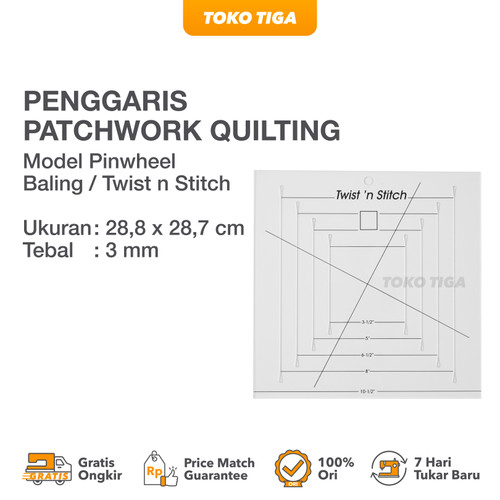 Penggaris Patchwork Quilting Pinwheel Baling / Twist n Stitch (HM-775)