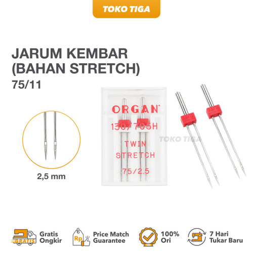 Organ Twin Stretch Needles - Jarum Double 130/705H Ukuran 75/2.5mm