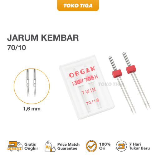 Organ Twin Needles - Jarum Double 130/705H Ukuran 70/1.6mm