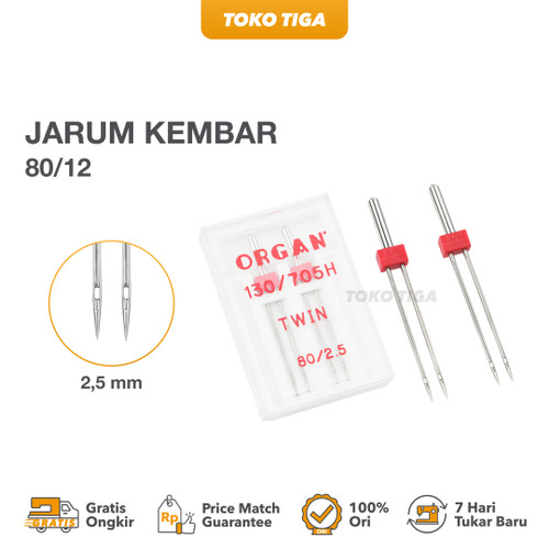 Organ Twin Needles - Jarum Double 130/705H Ukuran 80/2.5mm