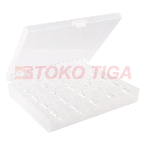 Bobbins/Spool Plastik Bening (+BOX) Isi 25 Pcs (Mesin Jahit Portable)