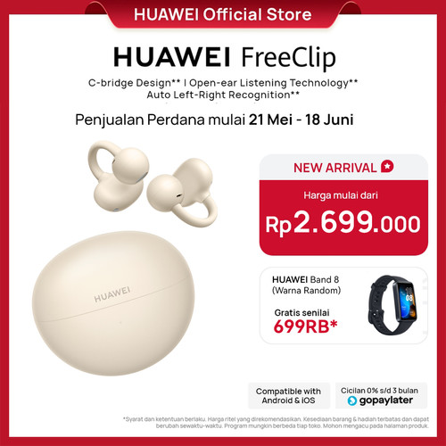 [WARNA BARU] HUAWEI FreeClip Open-Ear TWS Earphone | C-Bridge Design