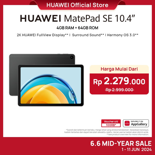 HUAWEI MatePad SE 10.4" Tablet [4+64GB] | 2K Display | HarmonyOS 3.0