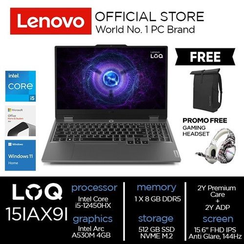 Lenovo LOQ 15IAX9I Core i5-12450HX 8GB 512GB Intel Arc A530M 4GB