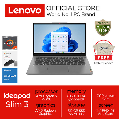 Lenovo IdeaPad Slim 3 14ABR8 Ryzen 5 7530U 8GB 512GB W11 OHS