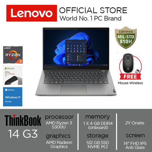 Lenovo ThinkBook 14 G3 ACL Ryzen 3 5300U 4GB 512GB SSD W11+OHS