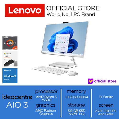 Lenovo IdeaCentre AIO 3 24ALC6 Ryzen 5 7530U 8GB 512GB SSD W11+OHS