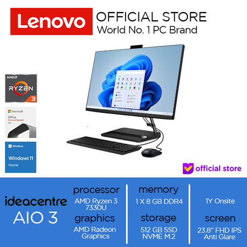 Lenovo IdeaCentre AIO 3 24ALC6 Ryzen 3 7330U 8GB 512GB SSD W11+OHS