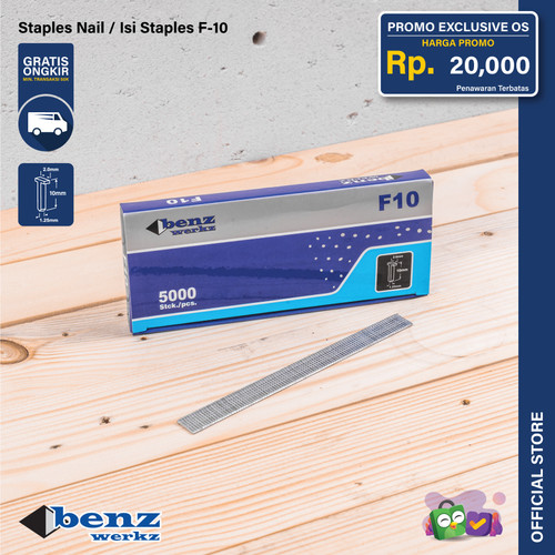 Isi Staples Tembak F10 MO 10 mm / Staples Nail 5000 Pcs Benz Werkz