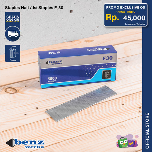 Isi Staples Tembak F30 MO 30 mm / Staples Nail 5000 Pcs Benz Werkz