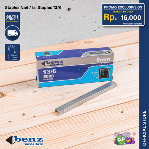 Isi Staples Tembak R23 13/6 6 mm / Staples Nail 5000 Pcs Benz Werkz