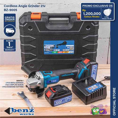 Mesin Gerinda Tangan Baterai 21v / Cordless Angle Grinder Benz Werkz