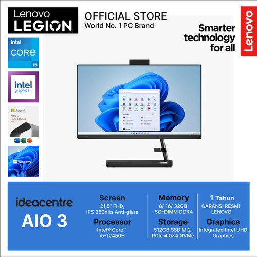 Lenovo IdeaCentre AIO 3 22IAP7 Core i5-12450H 8GB 512GB SSD W11+OHS