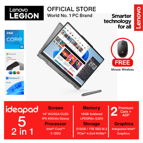 LENOVO IdeaPad 5 2 in 1 14IRU9 OLED CORE 5 120U 16GB 512GB W11 OHS WUXGA PEN