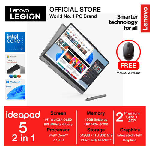 IdeaPad 5 2 in 1 14IRU9 OLED CORE 7 150U 16GB 512GB W11 OHS WUXGA PEN