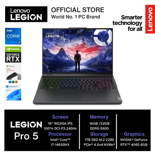 Lenovo Legion Pro 5 16 16IRX9 i7-14650HX RTX4060 16GB 1TB W11 OHS