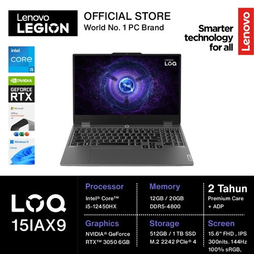 LENOVO LOQ 15IAX9 I5 12450HX RTX3050 6GB/ 12GB 512GB W11