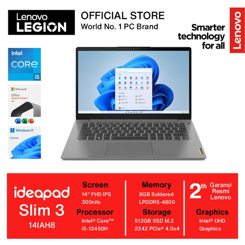 LENOVO IdeaPad Slim 3 14IAH8 i5-12450H 16GB 512GB 14" FHD IPS W11 OHS