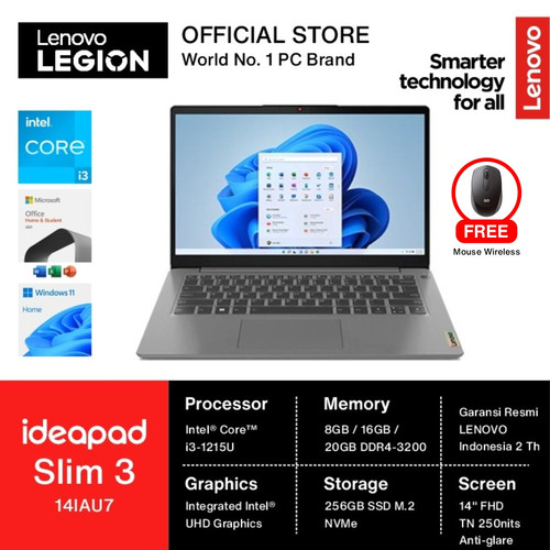 LENOVO IdeaPad Slim 3 14IAU7 i3-1215U 256GB 14" FHD Intel UHD W11 OHS