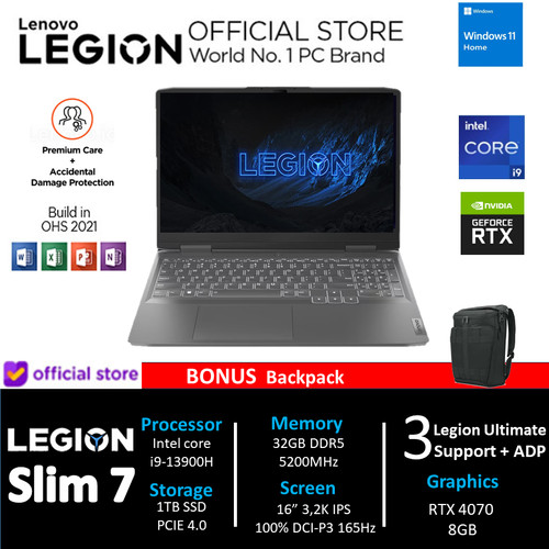 Lenovo Legion Slim 7 RTX4070 8GB i9 13900 32GB 1TBSSD 16" 3.2K 165Hz