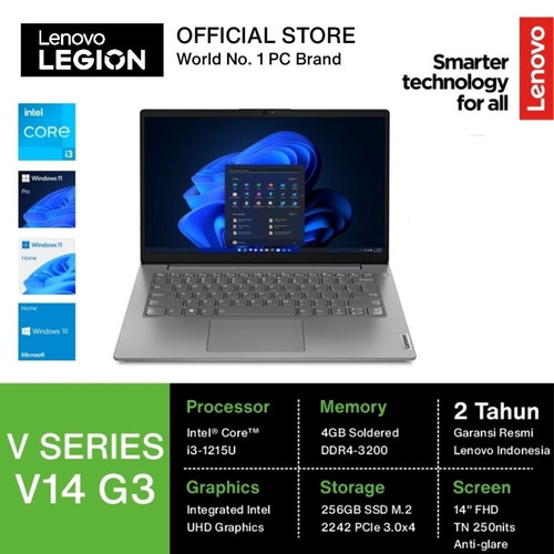 Lenovo V14 G3 i3 1215GU 4GB 256SSD DOS 14.0 2YR GRY