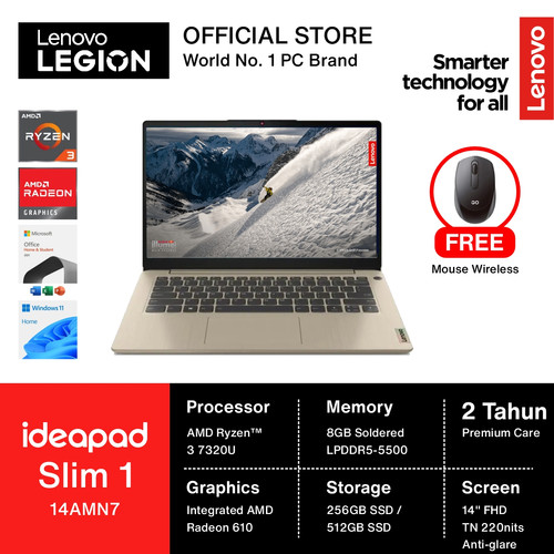 Lenovo Ideapad Slim 1 14 Ryzen 3 8GB 256SSD W11+OHS 14.0FHD 2YR