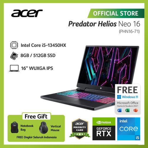 ACER PREDATOR HELIOS NEO 16 PHN16-71-51TN 16" RTX 4050 I5-13450HX 8GB 512GB