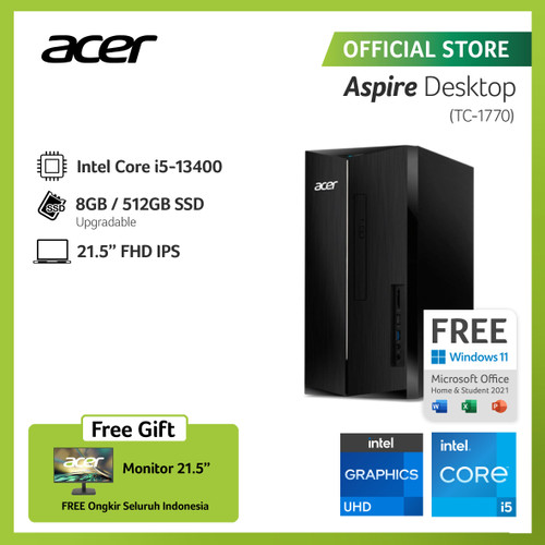 Acer Aspire Desktop PC TC-1770 Intel Core I5-13400 Intel UHD Graphics 8GB RAM 512GB SSD W11