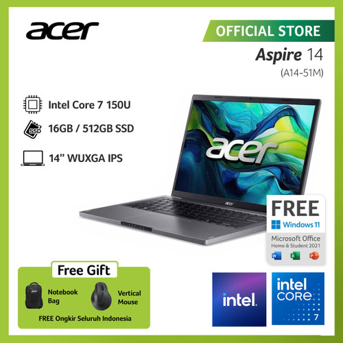 Acer Aspire 14 A14-51M-70C1 Intel Core 7 150U Intel Graphics (96 EU) 16GB RAM 512GB SSD