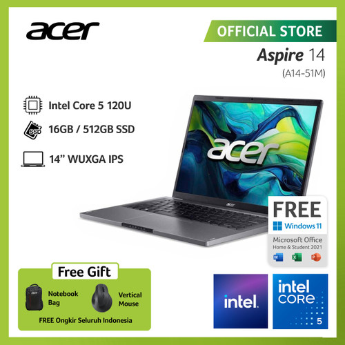 Acer Aspire 14 A14-51M-5296 Intel Core 5 120U Intel Graphics (80 EU) 16GB RAM 512GB SSD