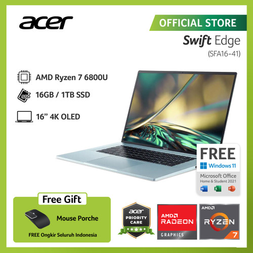 ACER LAPTOP SWIFT EDGE SFA16-41-R7AV 16" OLED 4K AMD R7-6800U 16G 1TB