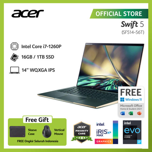 ACER LAPTOP SWIFT SF514-56T-752Y 14"QHD INTEL GEN12 i7-1260P 1TB 512GB