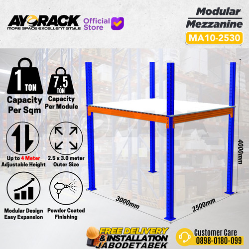 PANGGUNG MEZANINE GUDANG 1 TON - MODULAR MEZZANINE AYORACK MA10-2530S