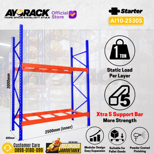 RAK KAIN PALET RACKING LEBAR 1 METER KAPASITAS 1TON AYORACK AI10-2530S